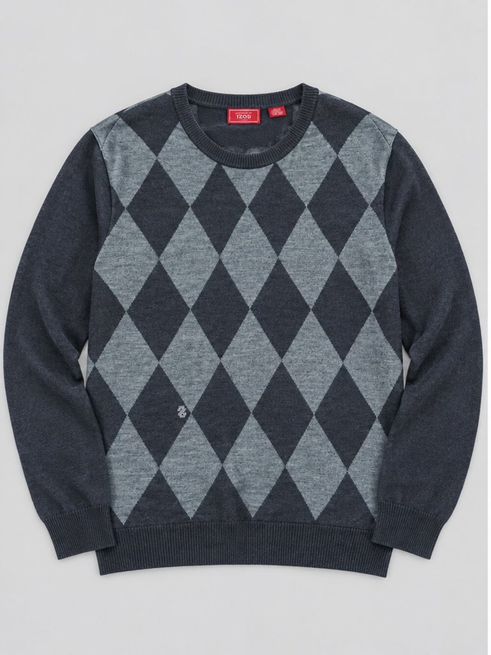 IZOD Mens Sweater Size XXL Gray Argyle Print Wool Blend Crew Neck Long Sleeve
